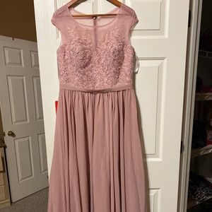 A-Line Scoop Neck Floor-Length Dress-Dusty Rose